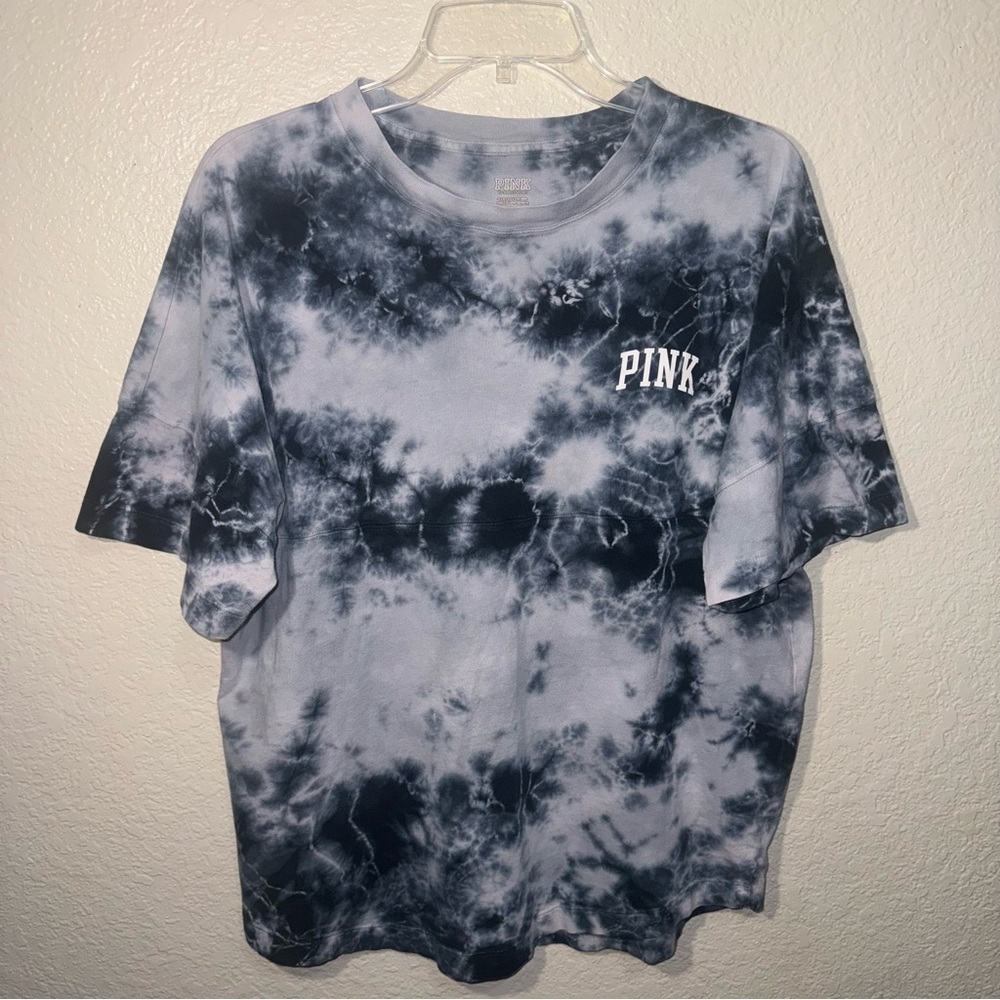 PINK Victoria’s Secret Tie Dye Shirt Womens Small Gray Graphic Tee Logo Top